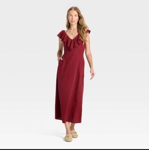 Women's Ruffle Sleeve Maxi A-Line Dress - Universal Thread . Maroon M